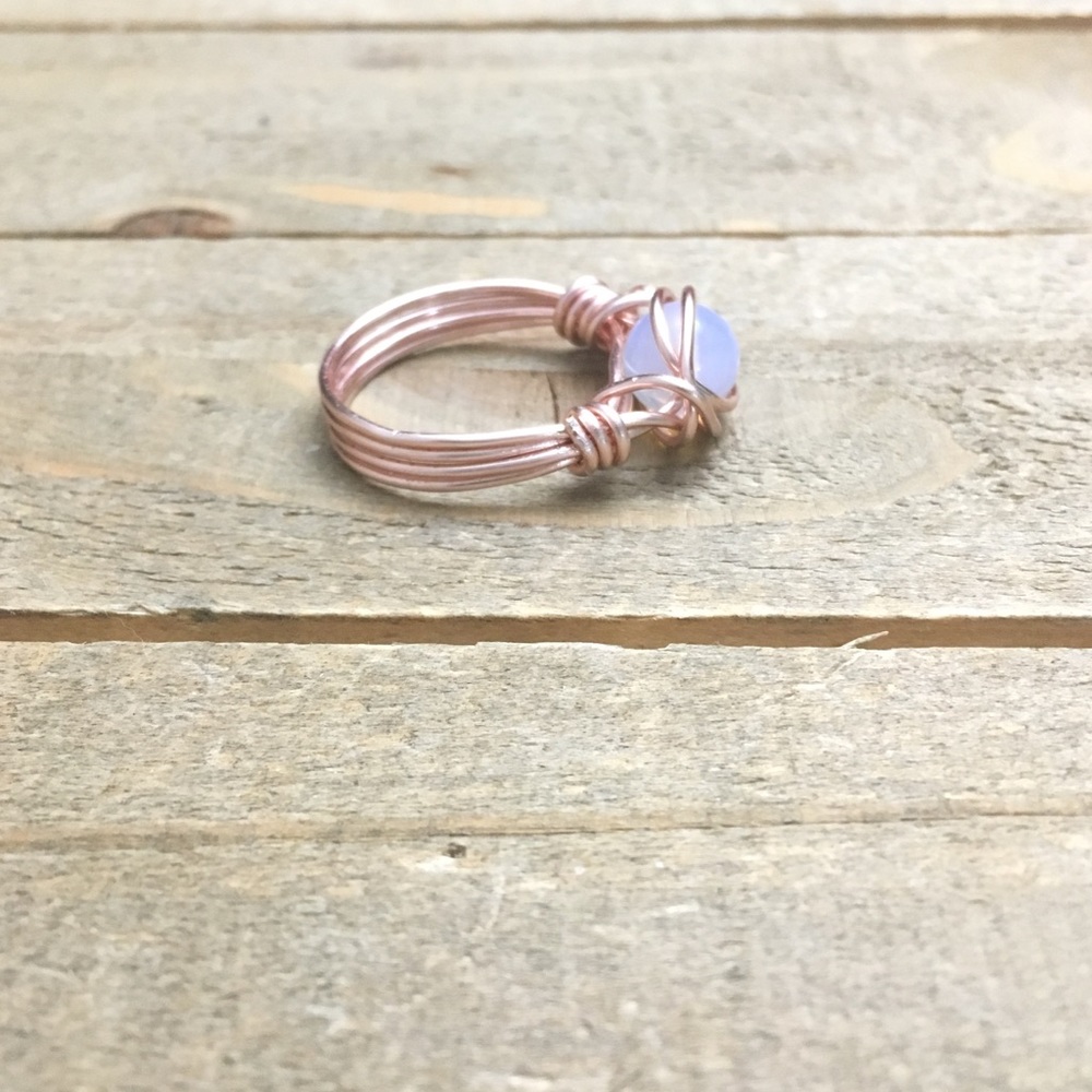 Rose Gold Wire Wrapped Opalite Ring - Picture 2 of 4